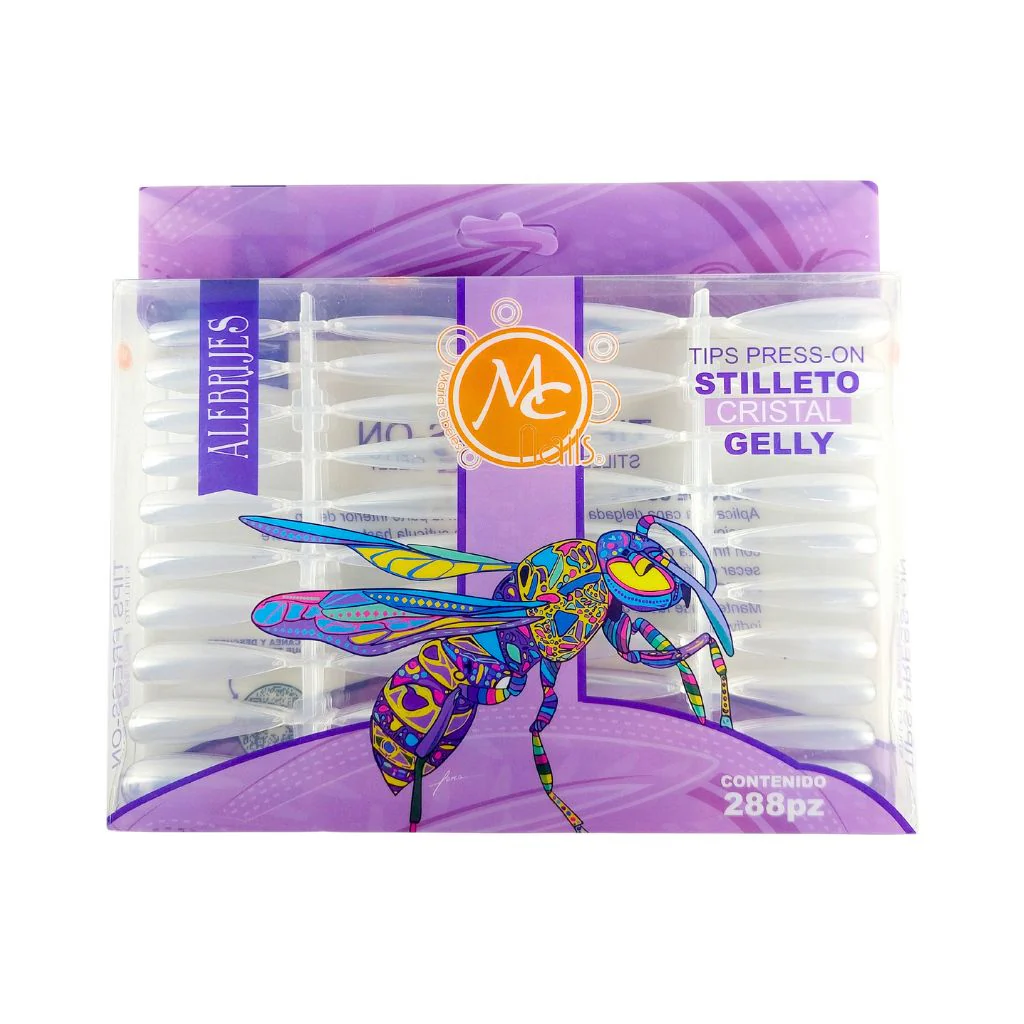 Gelly Tips Stilleto Cristal Luna Completa 280 pzs Flex